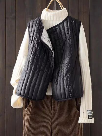 Wendbare, wattierte Weste im chinesischen Stil mit Tintenmuster und gekreuzter Vorderseite für Damen