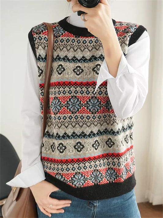90s Vintage Style Geometric Sweater Tank - Preppy Academia Aesthetic