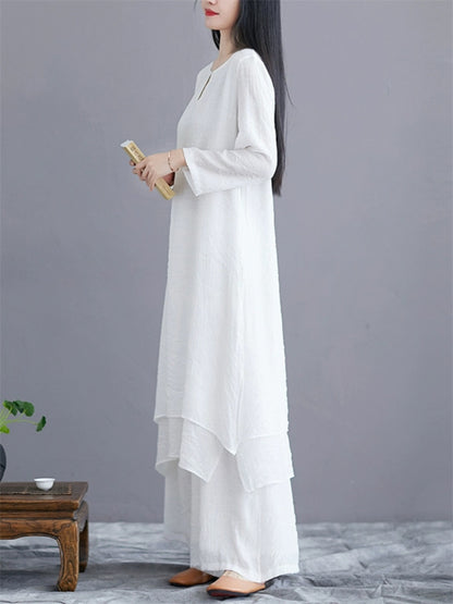 Conjunto holgado de dos piezas étnico vintage con diseño de inspiración zen, dulce y elegante.