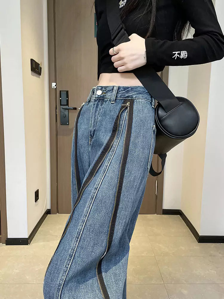 Vintage Distressed Straight-Leg High-Waist Jeans for Women