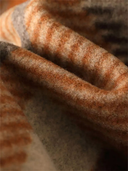 Chal de lana a cuadros con bloques de color de alta gama y borlas