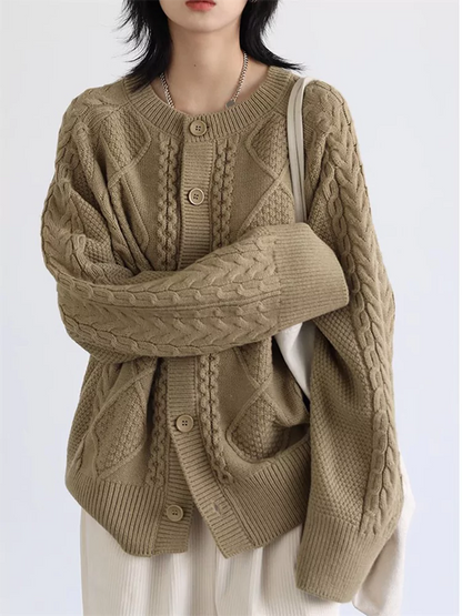 Japanese Style Soft Vintage Oversized Chunky Knit Cardigan