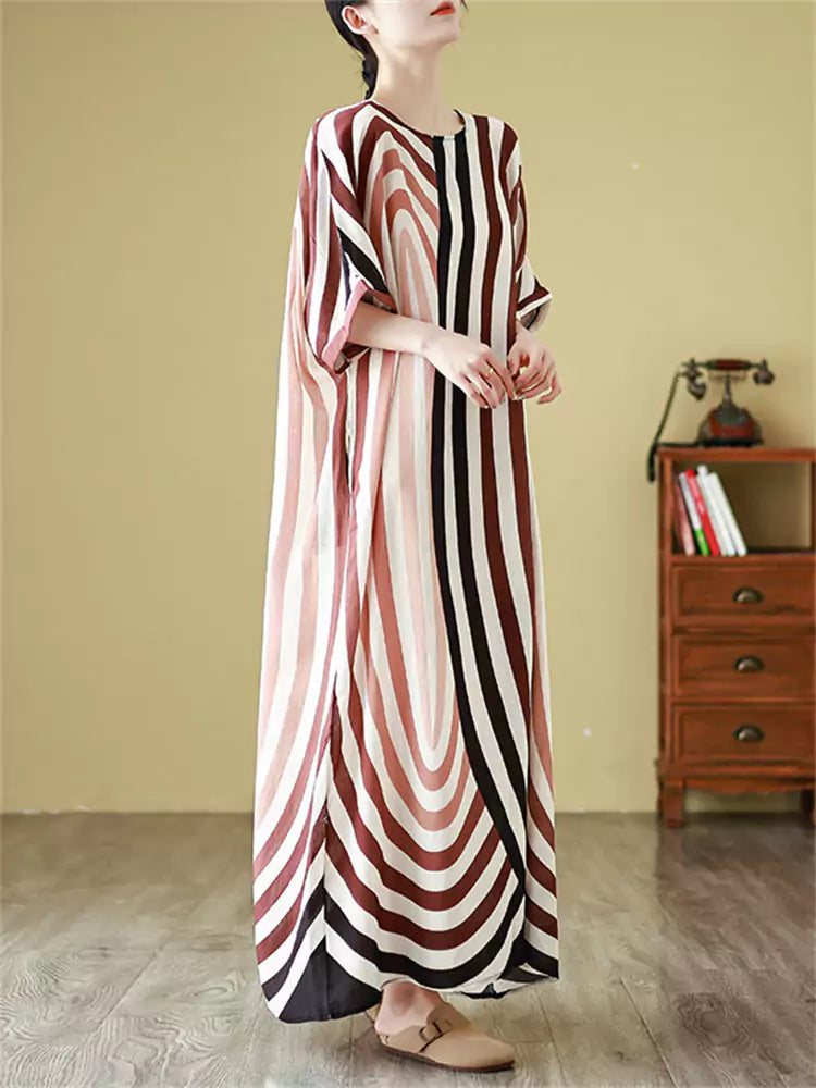 Bohemian Vacation Style Beach Dress Plus Size Short Sleeve