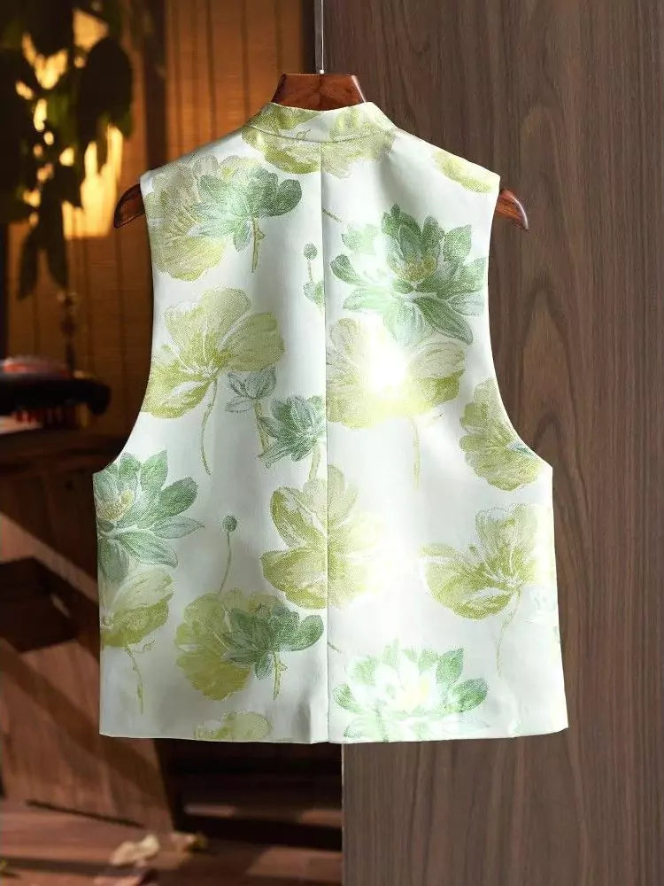 Elegante chaleco floral de jacquard para mujer: nueva prenda de moda china para la primavera de 2025