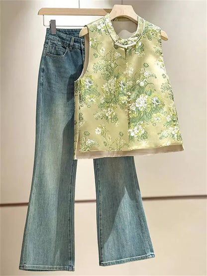 Luxury Jacquard Vest for Women – Vintage Chinese Style Waistcoat with Frog Buttons for Spring & Autumn