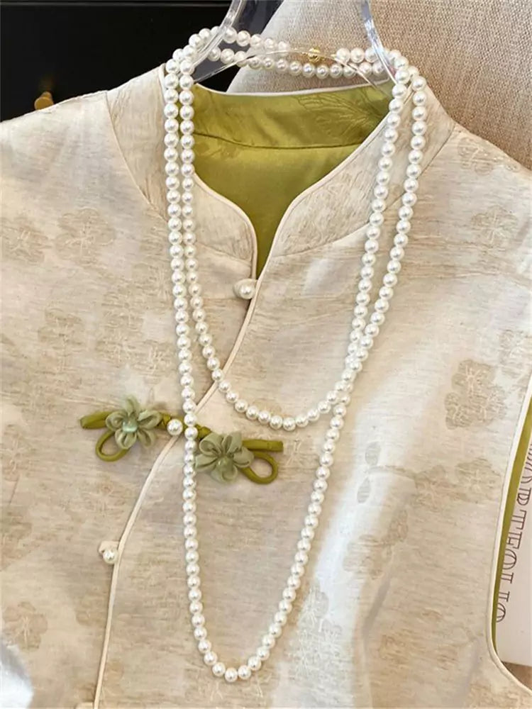 Chaleco elegante de jacquard con cuello redondo estilo chino para mujer