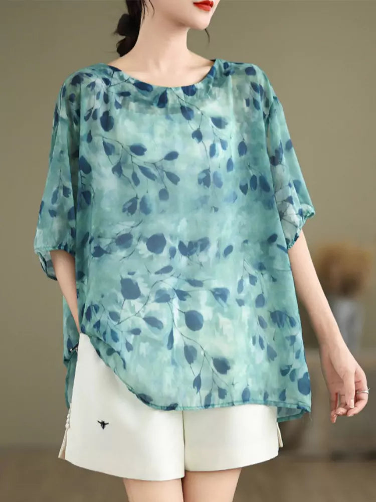 Summer Plus Size Floral Print Tie-Back Babydoll Top for Women