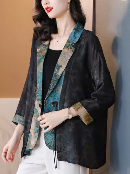 Stylish Spring Autumn Floral Vintage Loose-Fit Jacket for Women