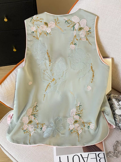 Neue, hochwertige, bestickte Weste im chinesischen Stil mit Stehkragen für Damen