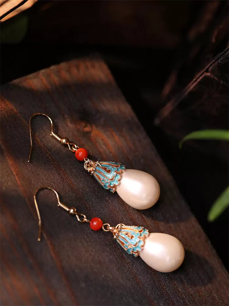 Nuevos pendientes colgantes de estilo chino clásico con perlas cloisonné, diseño elegante.