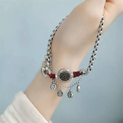 Neue Halskette im chinesischen Stil aus tibetischem Silber mit Anhänger „Frieden &amp; Freude“