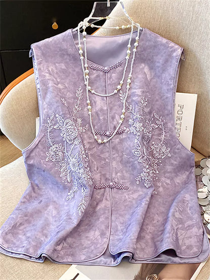 Neue bestickte Weste im chinesischen Stil für Damen mit Perlenknöpfen