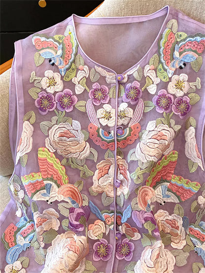 Neue Sommerweste im chinesischen Stil aus Maulbeerseide mit aufwendiger Stickerei