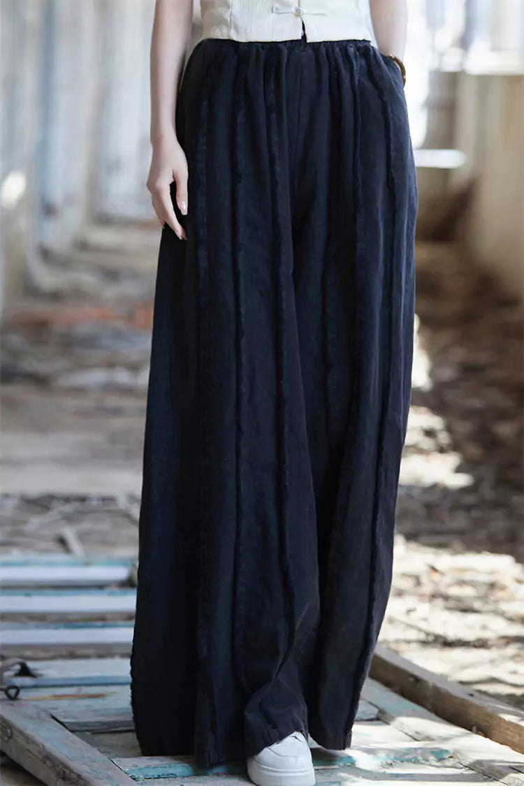 Vintage-Hose aus gewaschenem Ramie mit weitem Bein für Damen