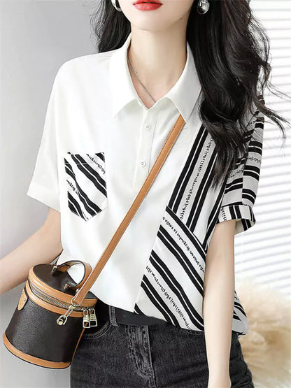 Trendiges, gestreiftes Kurzarm-Poloshirt mit Kragen für Damen