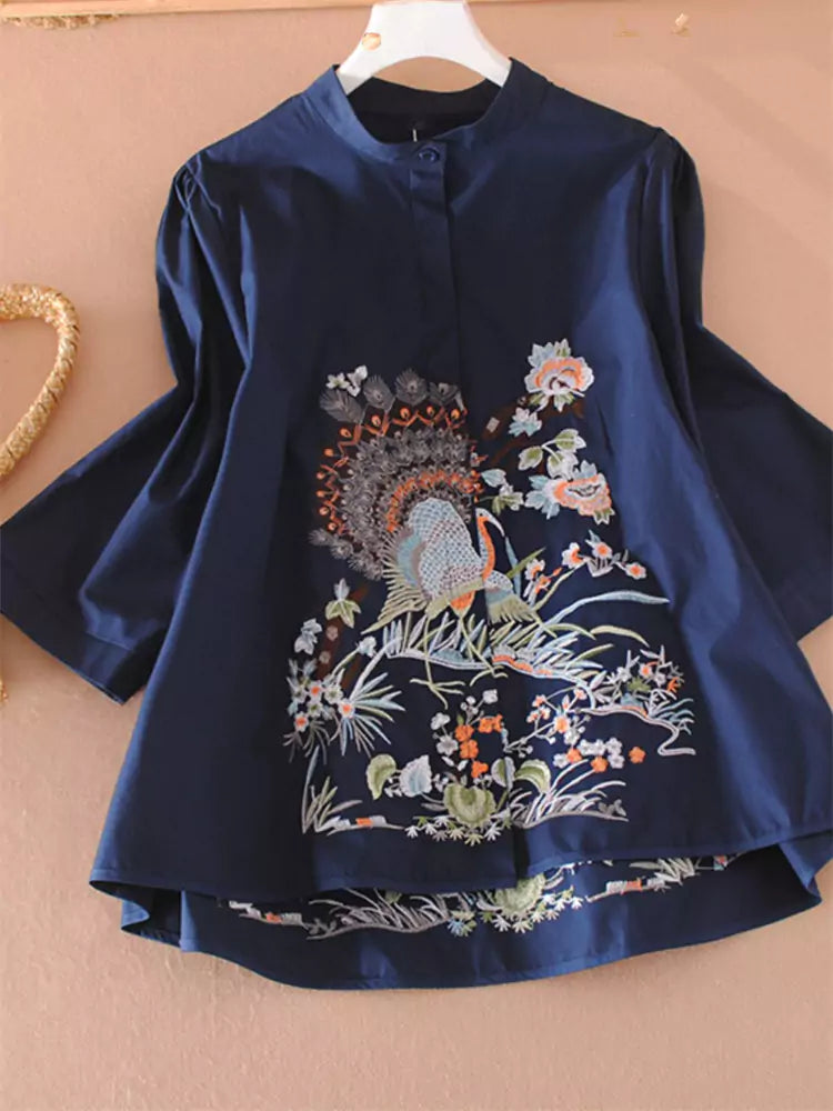 Trendige, bestickte, locker geschnittene Kurzarmbluse mit eleganten Details für Damen