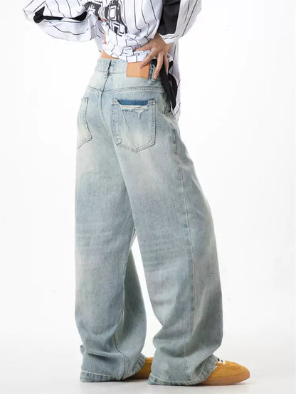 Vaqueros cargo de pierna ancha y corte holgado estilo vintage americano para mujer