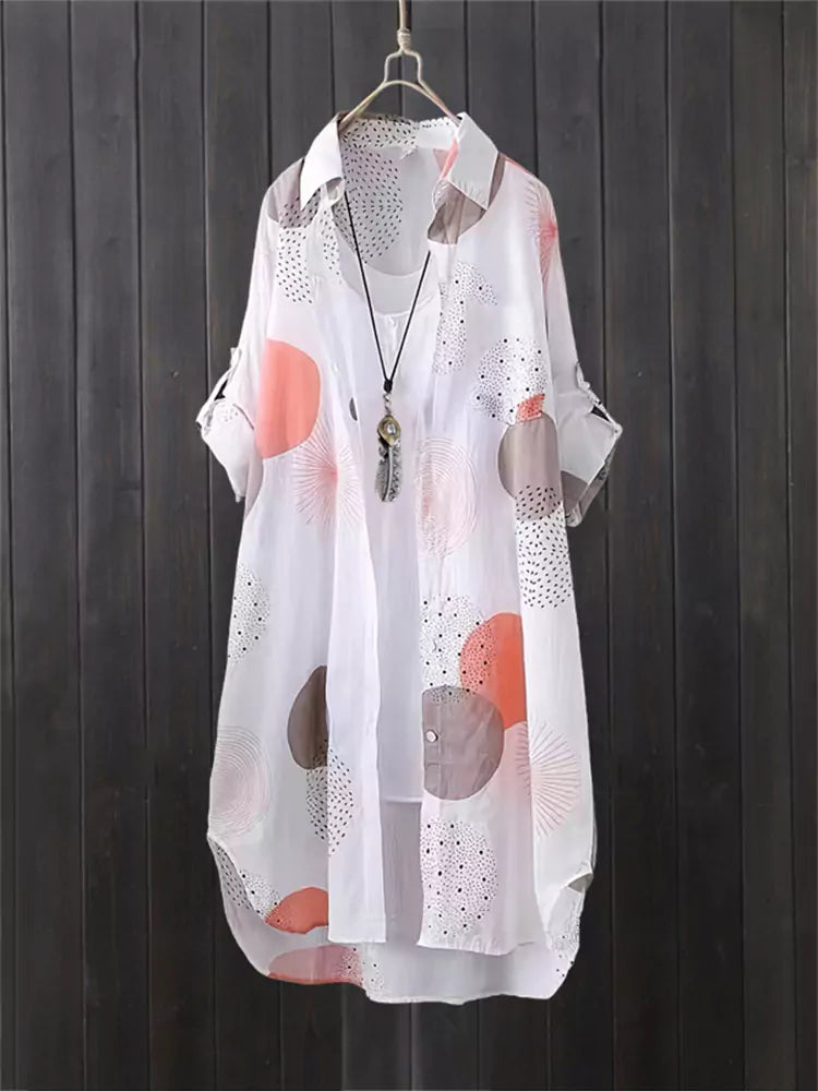 Plus Size Mid-Length Lightweight Printed Blouse with Unique Design for Women