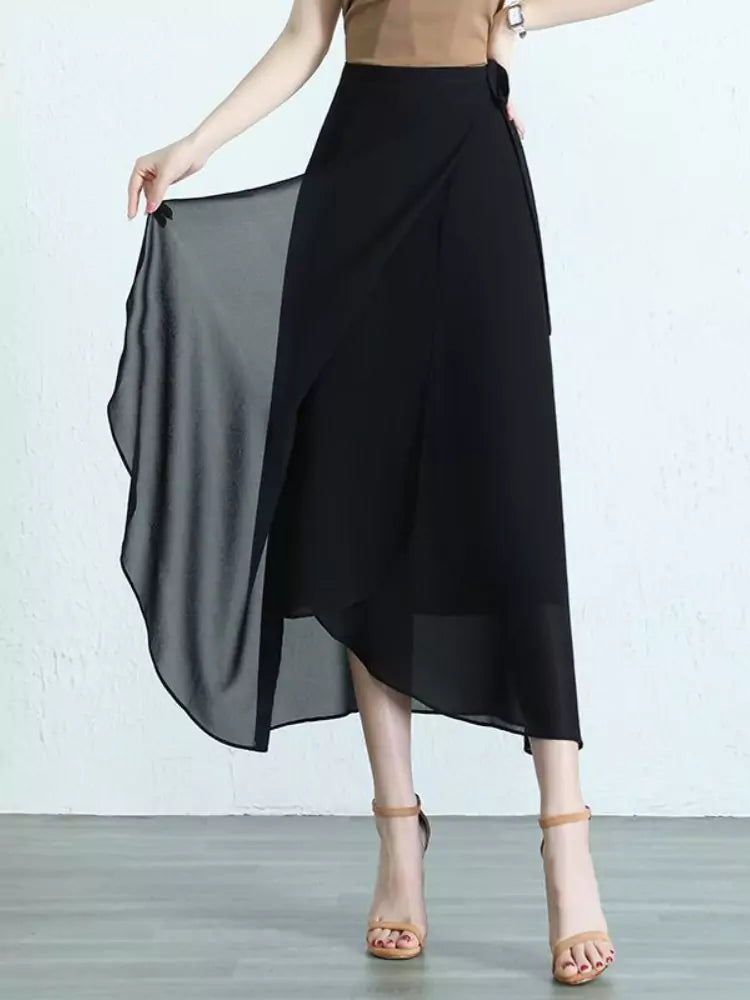 Wickelrock aus Chiffon mit hohem Bund, figurformend, Midi-Rock