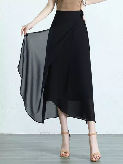 Wickelrock aus Chiffon mit hohem Bund, figurformend, Midi-Rock