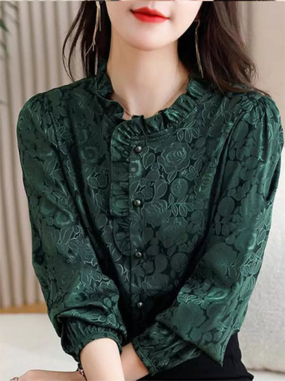 Elegantes, strukturiertes Hemd mit Rüschensaum für Damen