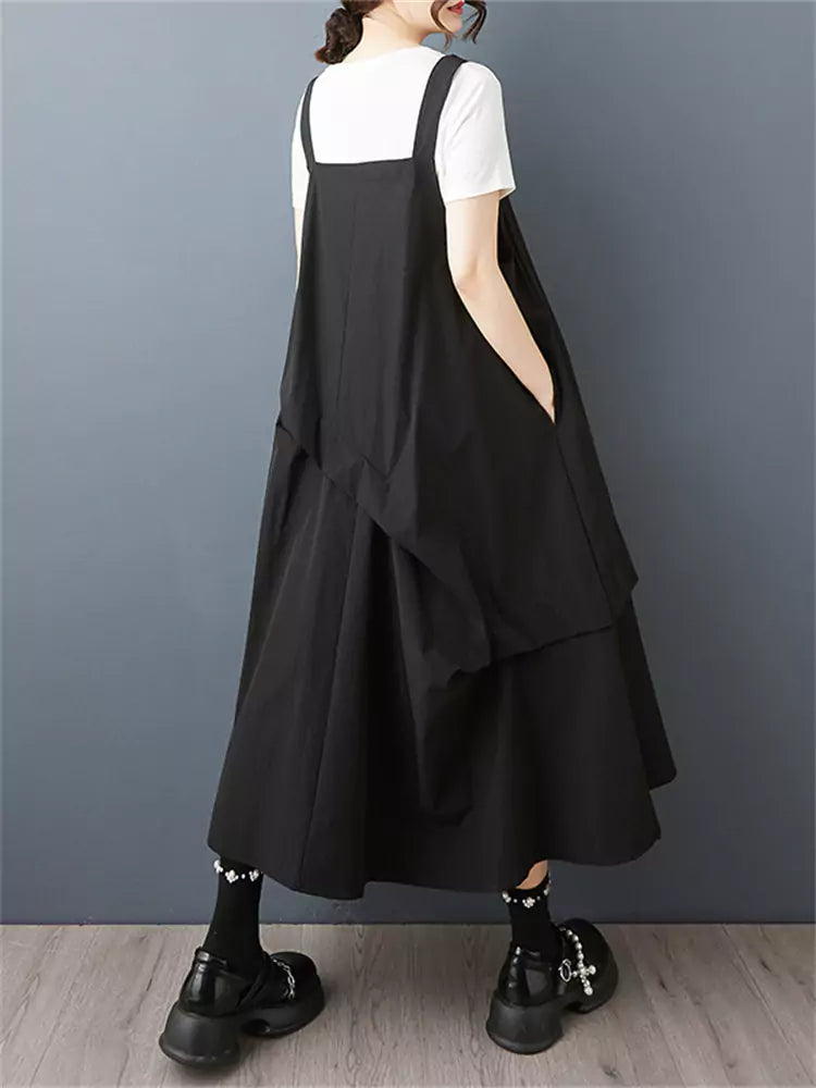 Dark Academia Style Patchwork Suspender Dress
