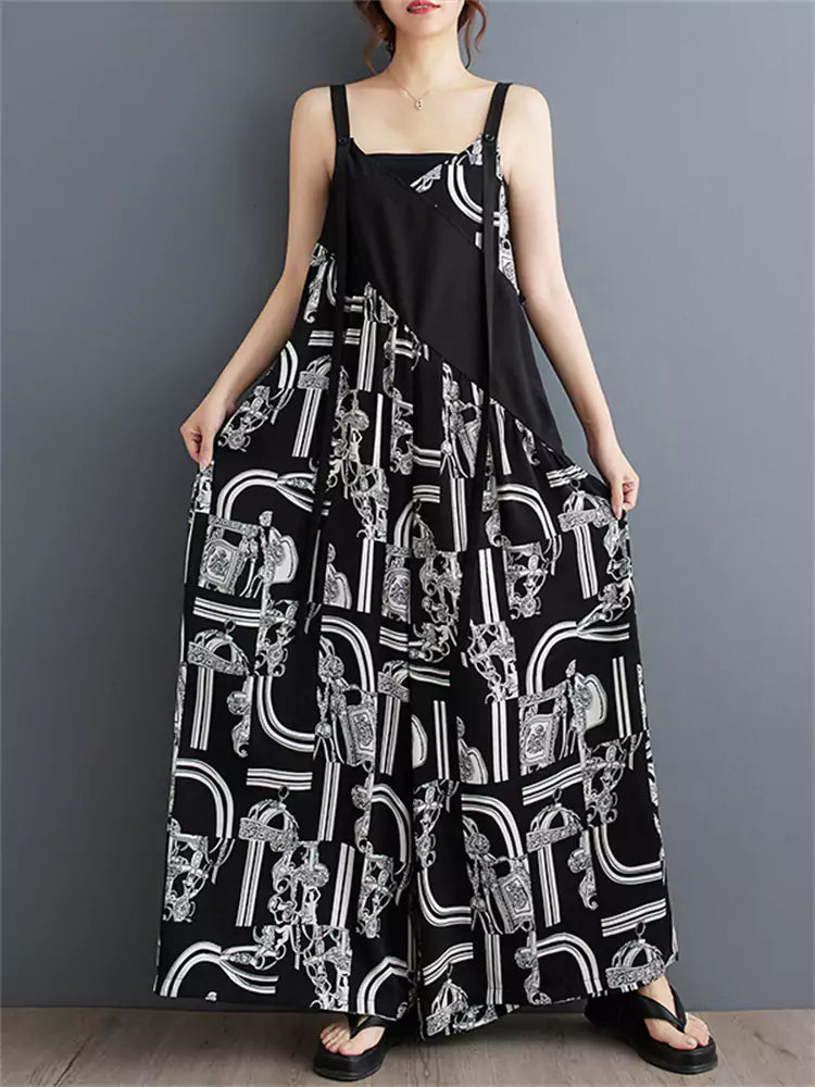 Mono holgado de estilo francés con tirantes y pierna ancha para mujer