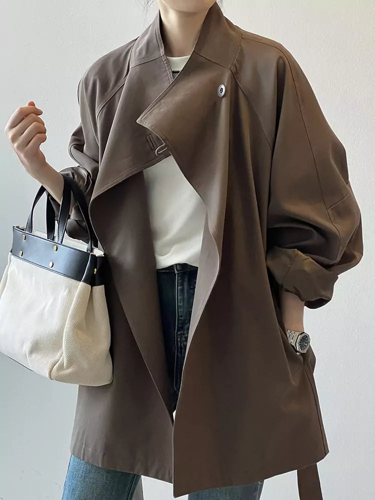 Vintage British Style Stand Collar Trench Coat for Women