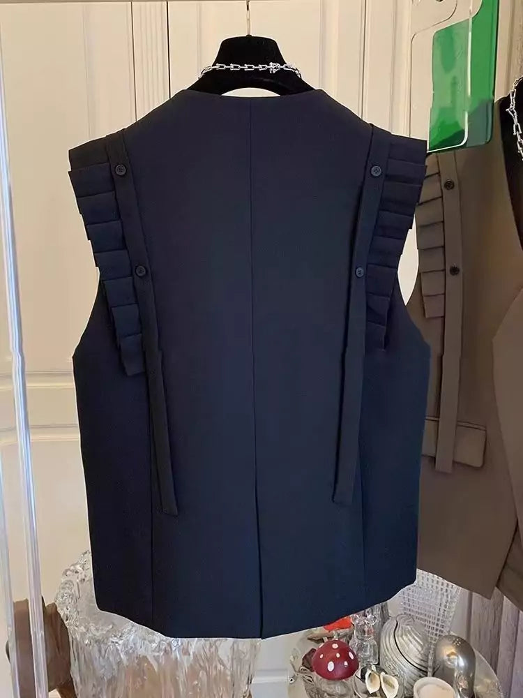 Spring Ruffle-Trimmed Sleeveless Blazer Vest for Women