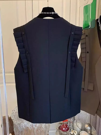 Ärmellose Blazer-Weste mit Rüschenbesatz für Damen