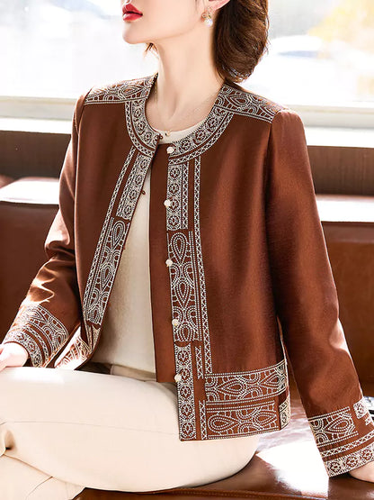 Vintage-Jacquard-Jacke aus Maulbeerseide mit Rundhalsausschnitt für Damen – Retro-Top im Tang-Stil