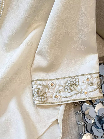 Luxuriöse, asymmetrische Wickelbluse aus Acetat-Jacquard-Satin für Damen