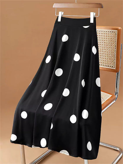 Eleganter, hochtaillierter Chiffon-Midirock mit Polka-Dots für Damen