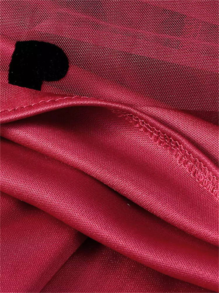 Hochwertiger roter Midirock aus beflocktem Tüll im französischen Vintage-Stil mit Herzmuster für Damen