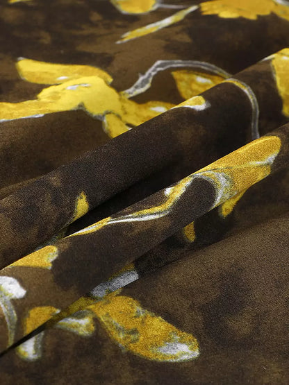 Sommerlicher gelber, geblümter A-Linien-Rock mit hohem Bund und Taschen für Damen