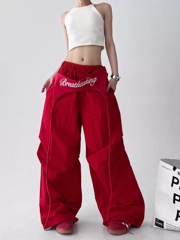 American Vintage Red Jazz Streetwear Wide-Leg Pants for Women