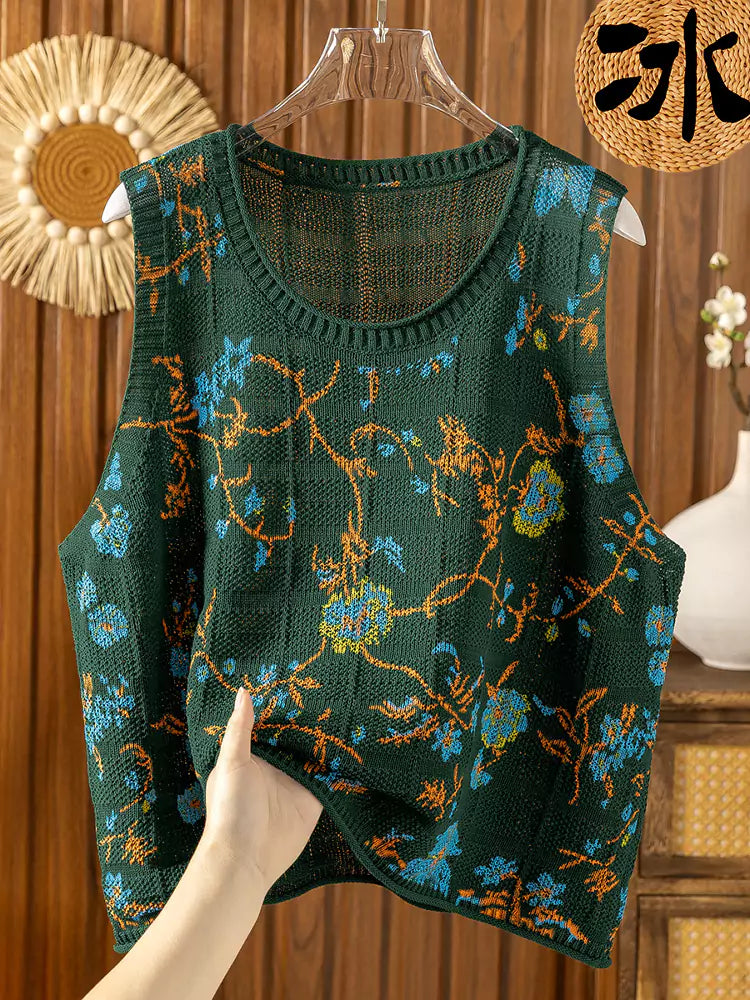 Locker geschnittene, leichte Strickweste aus bedruckter Eisseide für Damen