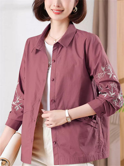 Schickes, besticktes Langarm-Freizeithemd für Damen in großen Größen