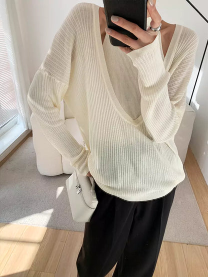 Conjunto de dos piezas de camiseta de tirantes de punto con cuello halter y jersey holgado con cuello en U para mujer