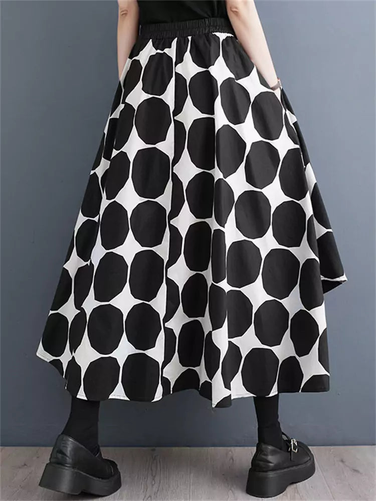 Loose Dark Style Polka Dot Patchwork A-Line Skirt for Women
