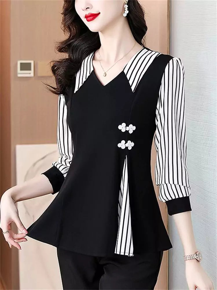 Kurzarm-Streifen-Patchwork-Shirt in Übergröße für Damen