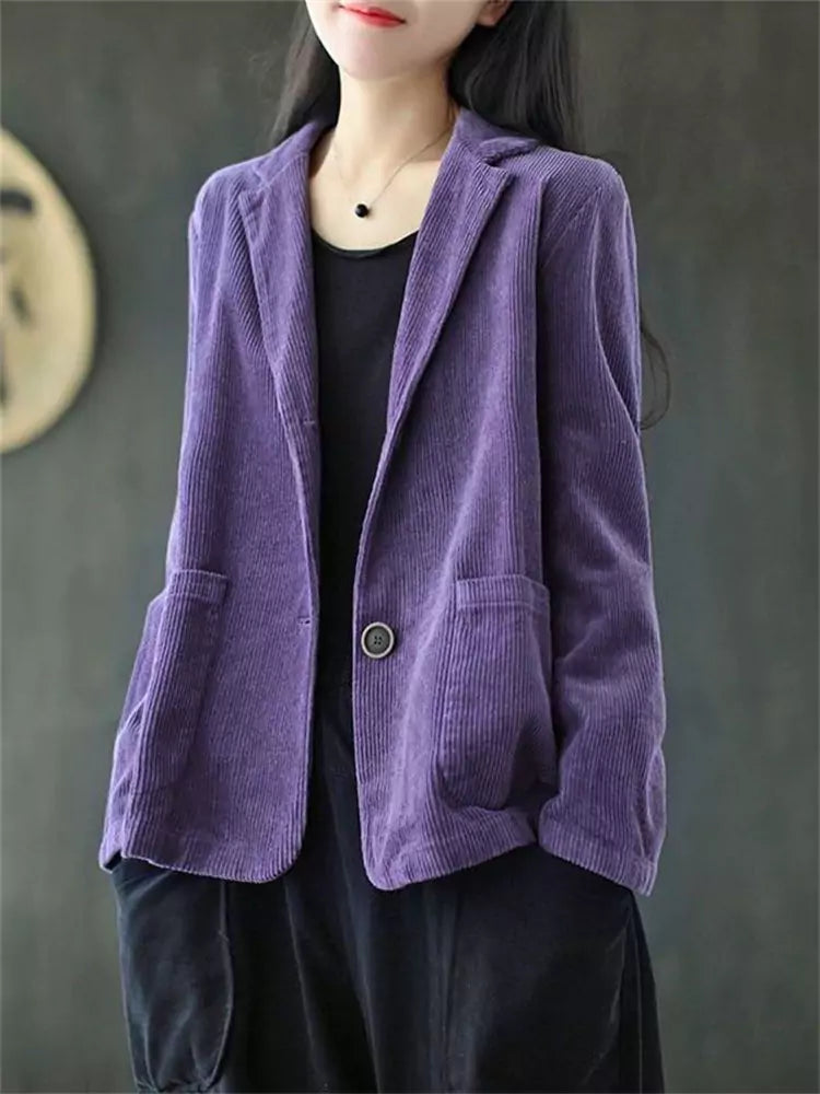 Brick Red Corduroy Blazer Jacket for Women in Short Tailored Style