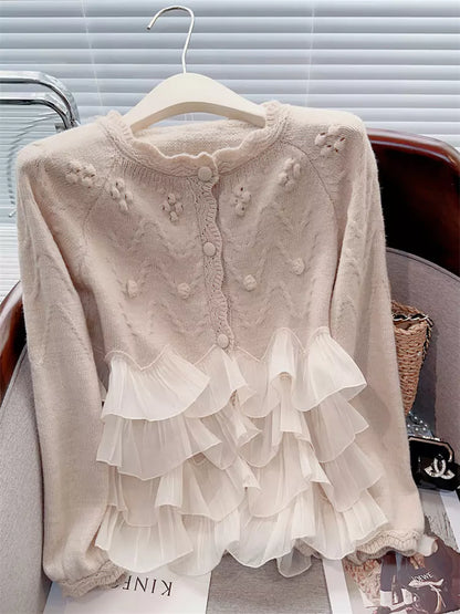 Cárdigan de punto de patchwork de malla de moda para mujer