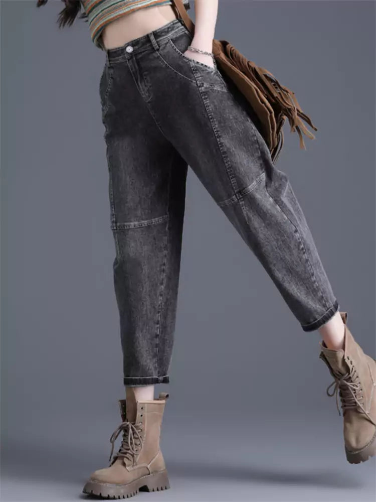 Gray Denim Slim Cropped Jeans for Women