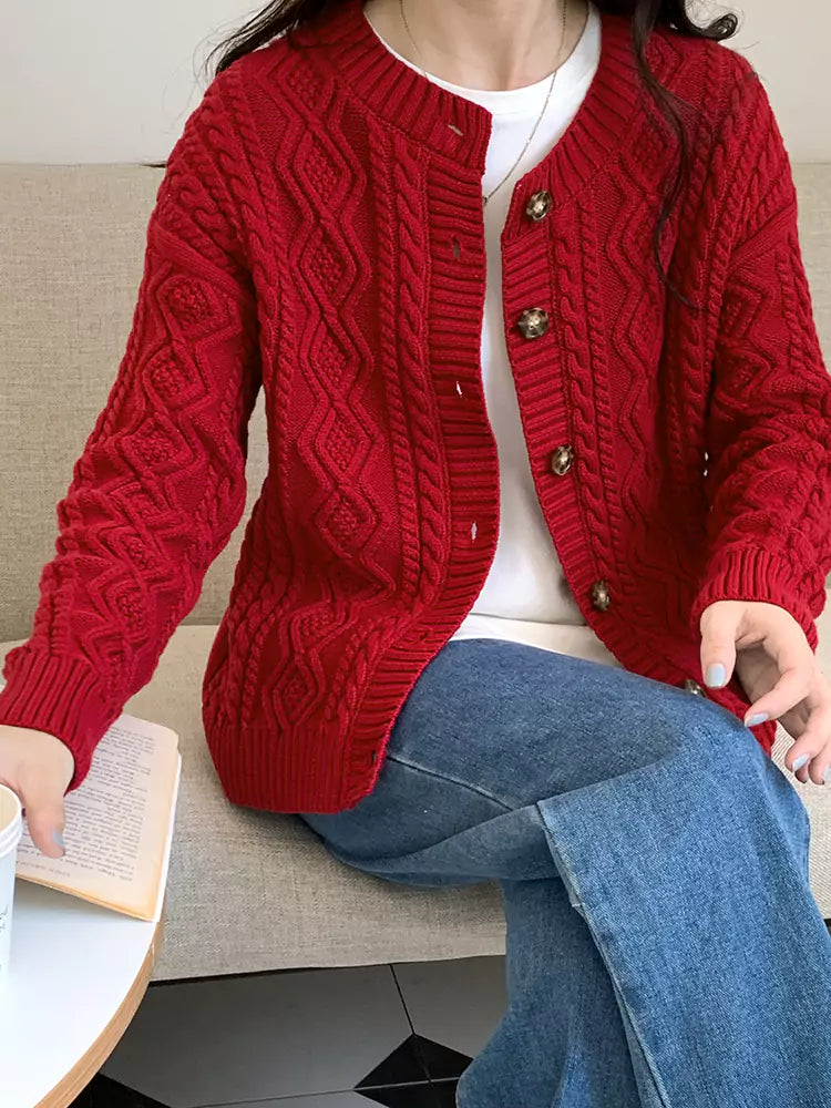 Cárdigan de punto trenzado de algodón para mujer