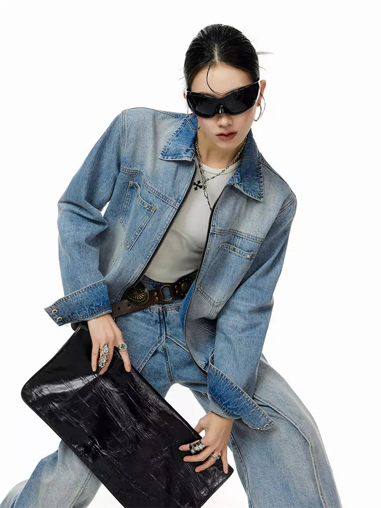 Vintage-Jeansjacke mit Nieten für Damen