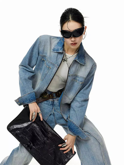 Vintage-Jeansjacke mit Nieten für Damen