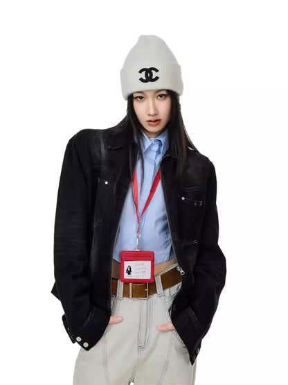 Vintage-Jeansjacke mit Nieten für Damen