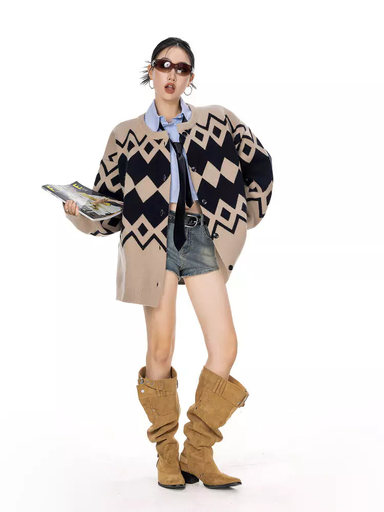 Cárdigan vintage de punto rombos para mujer