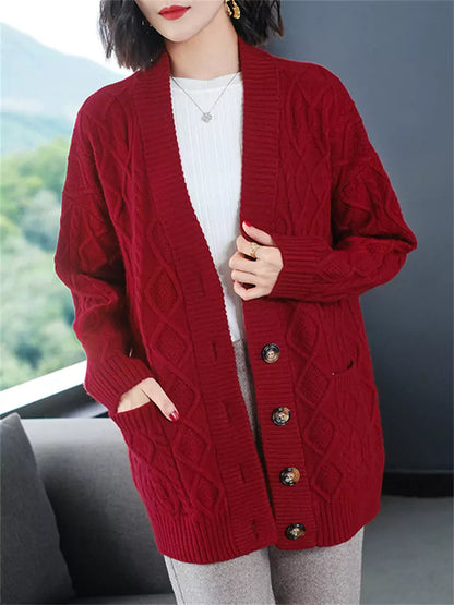 Cárdigan de punto grueso azul para mujer